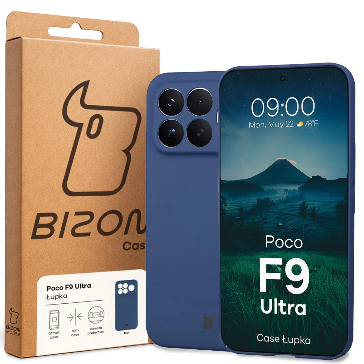 Przód pudełka Bizon Case z dedykowaną etykietą do Xiaomi POCO F9 Ultra