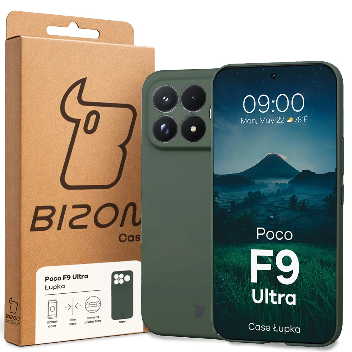 Przód pudełka Bizon Case z dedykowaną etykietą do Xiaomi POCO F9 Ultra