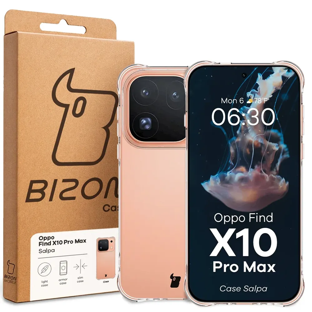 Przód pudełka Bizon Case z dedykowaną etykietą do OPPO Find X10 Pro Max