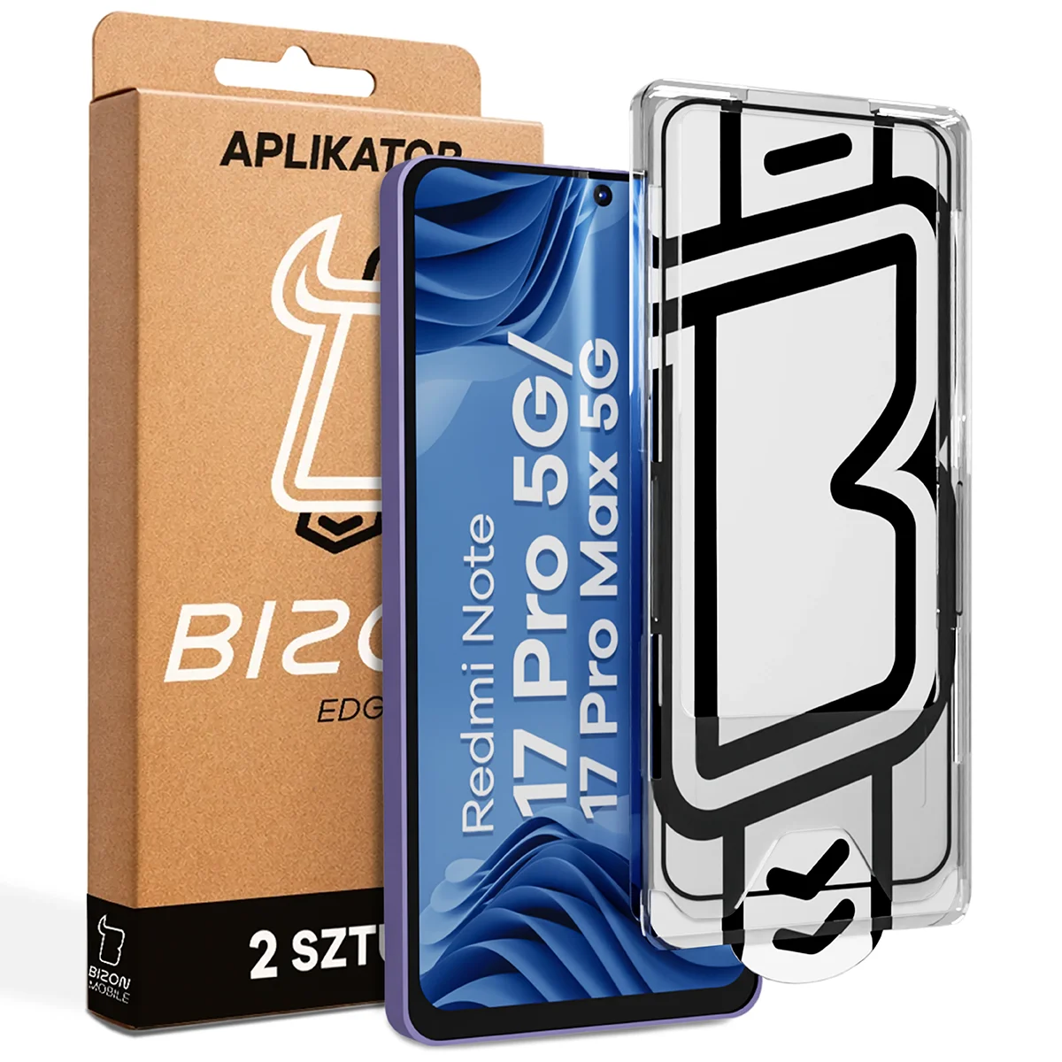 Szkło z aplikatorem Bizon Glass Aplikator Edge dla Xiaomi Redmi Note 17 Pro 5G / Max 5G