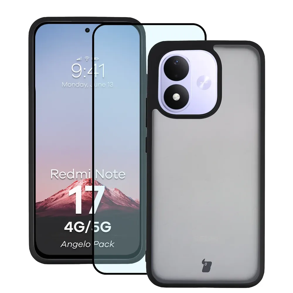 Przód pudełka Bizon Case Angelo Pack z dedykowaną etykietą do Xiaomi Redmi Note 17 5G / 4G