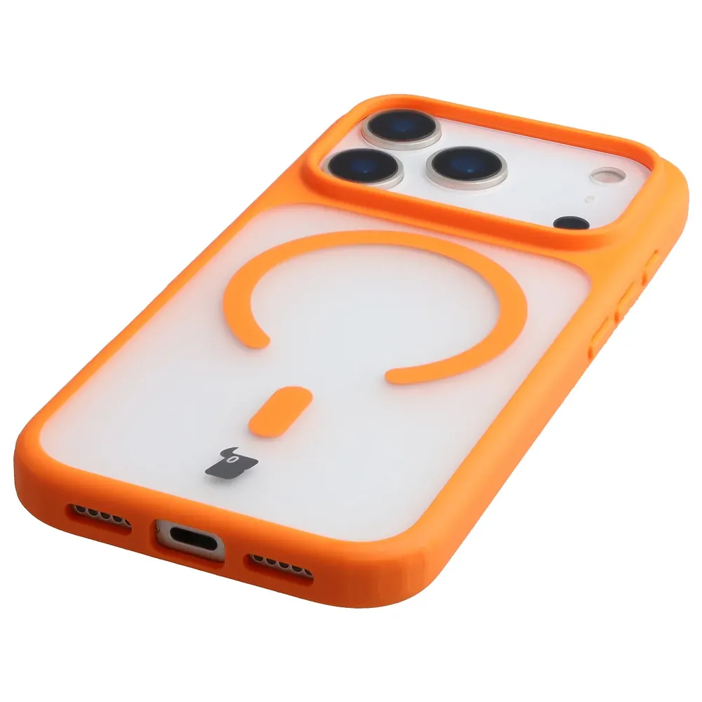 Zintegrowane przyciski, wycięcia i hybrydowy materiał w etui Bizon Case MatteO do iPhone 18 Pro / 17 Pro