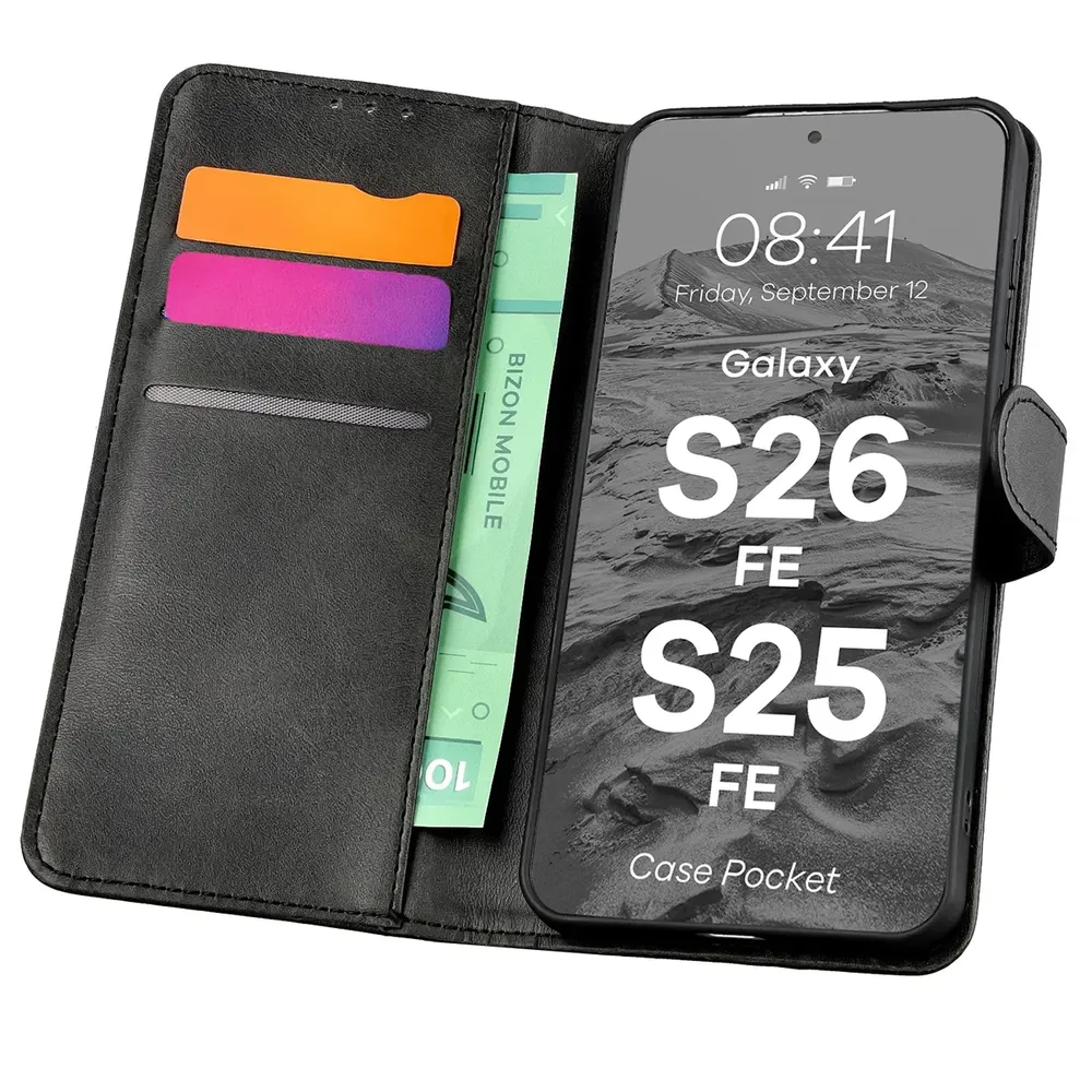 Etui z klapką z miejscem na karty Bizon Case Pocket do Galaxy S25 FE, Galaxy S26 FE