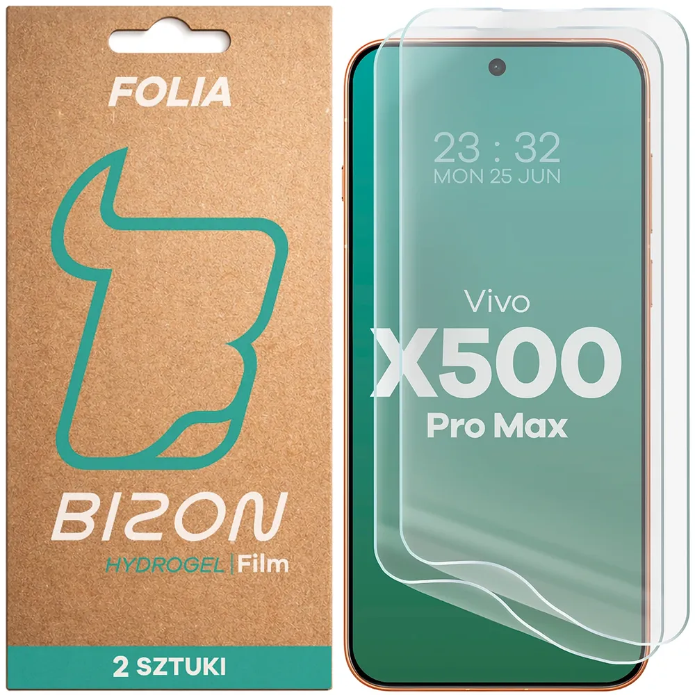 Pudełko i folia hydrożelowa na ekran Bizon Film Hydrogel Front Duo do Vivo X500 Pro Max