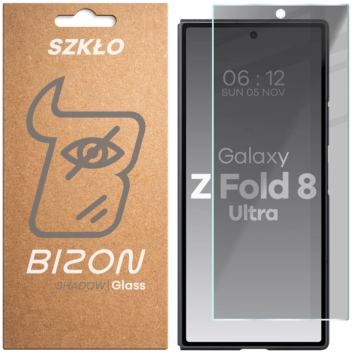 Pudełko i szkło prywatyzujące Bizon Glass Clear Shadow do Galaxy Z Fold8 Ultra