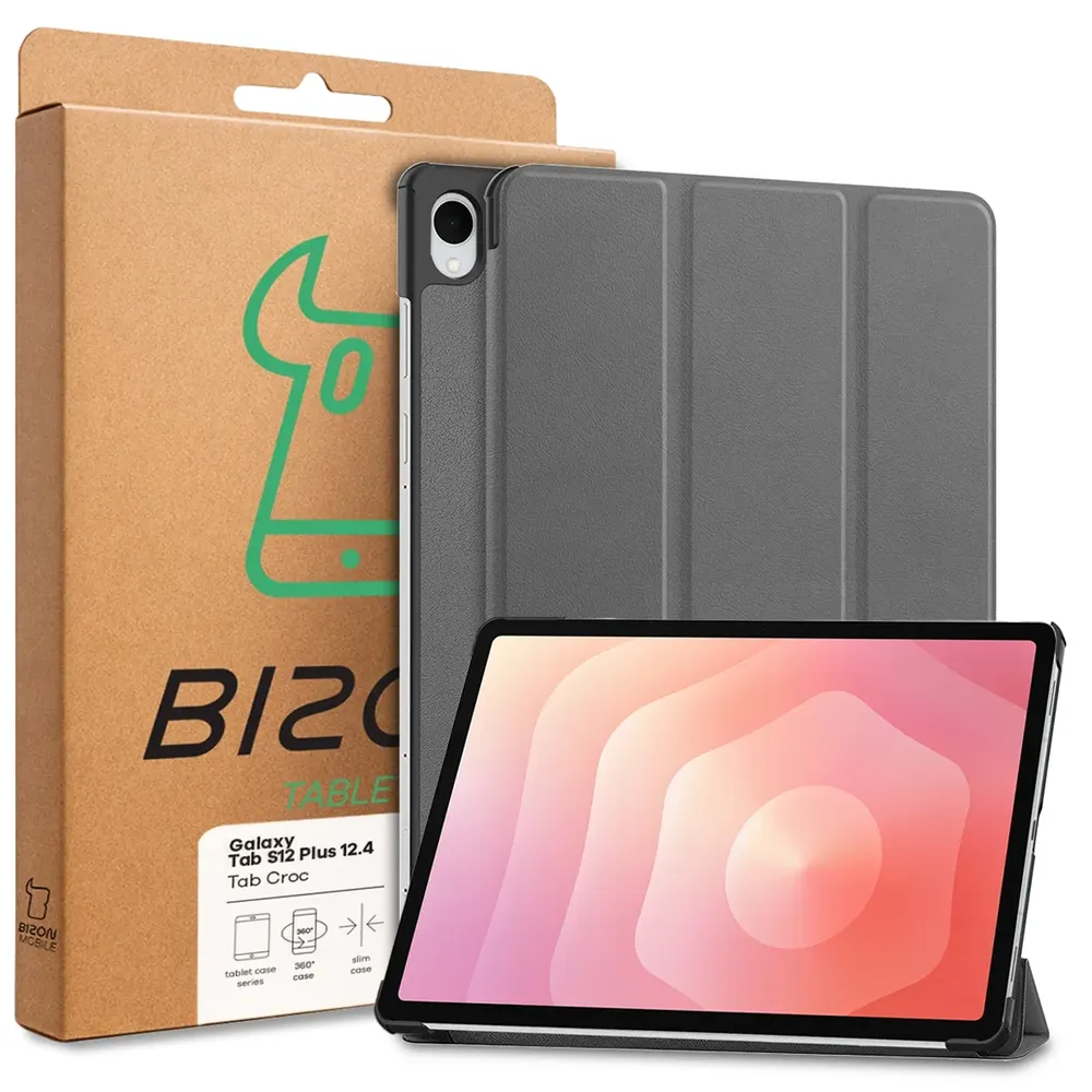 Przód pudełka Bizon Case z dedykowaną etykietą do Galaxy Tab S12 Plus