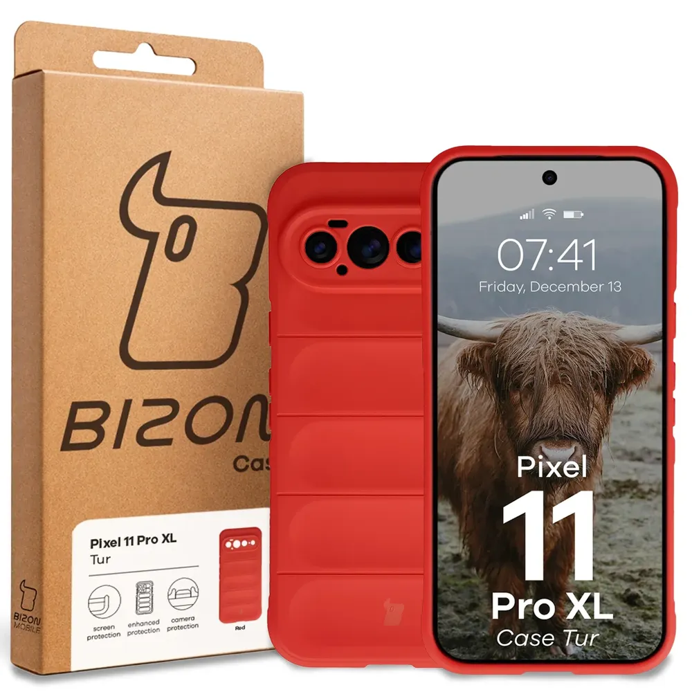 Przód pudełka Bizon Case z dedykowaną etykietą do Google Pixel 11 Pro XL
