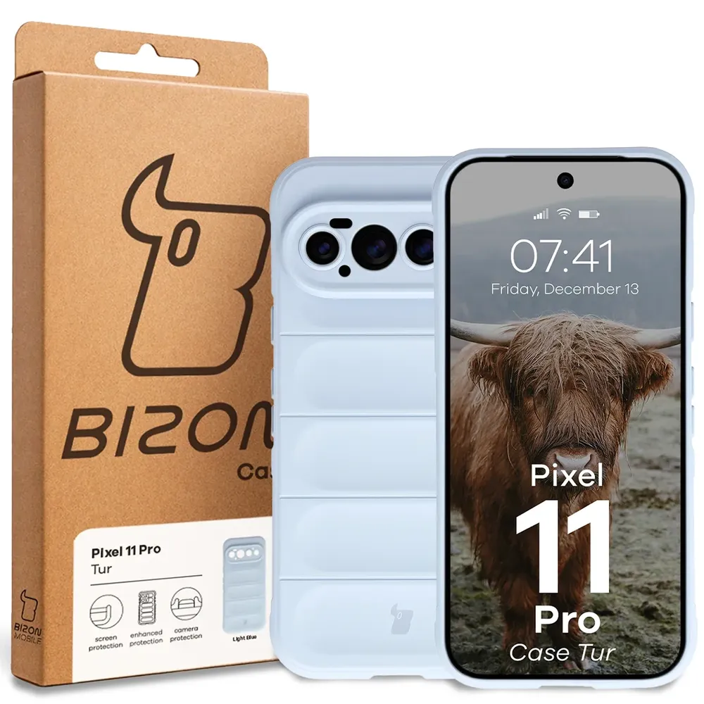 Przód pudełka Bizon Case z dedykowaną etykietą do Google Pixel 11 Pro