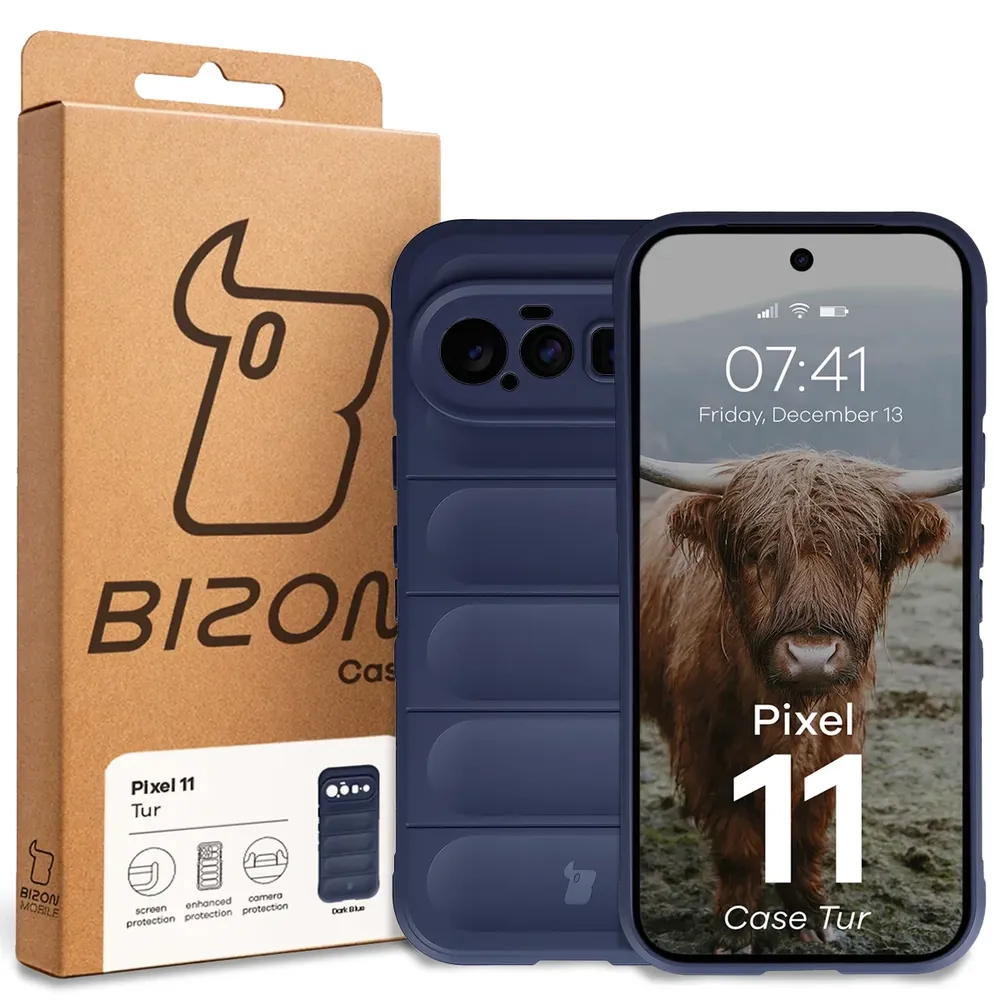 Przód pudełka Bizon Case z dedykowaną etykietą do Google Pixel 11