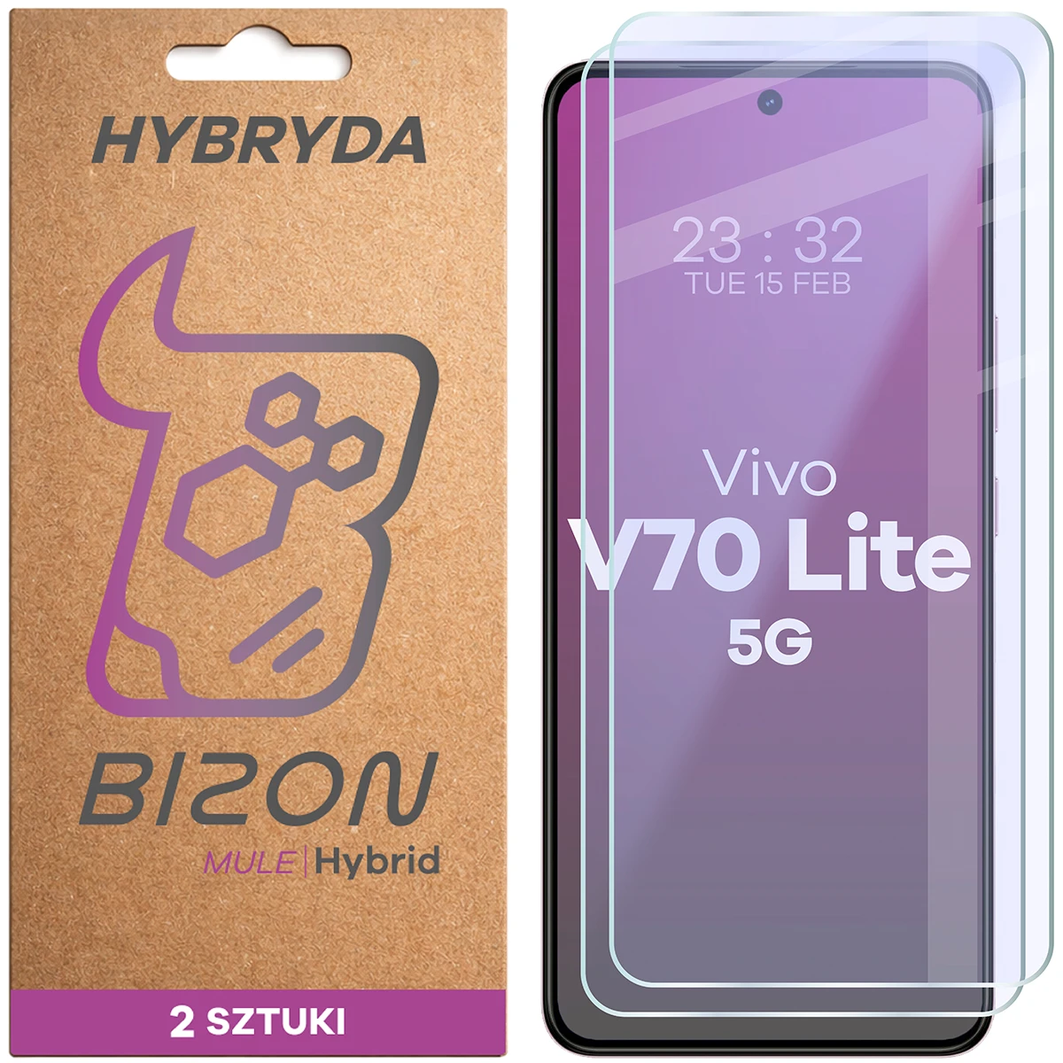 Elastyczne szkło hybrydowe Bizon Hybrid Mule Duo do Vivo V70 Lite 5G, 2 sztuki