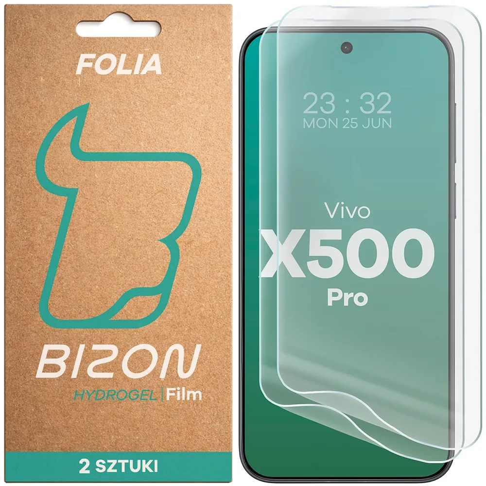 Pudełko i folia hydrożelowa na ekran Bizon Film Hydrogel Front Duo do Vivo X500 Pro