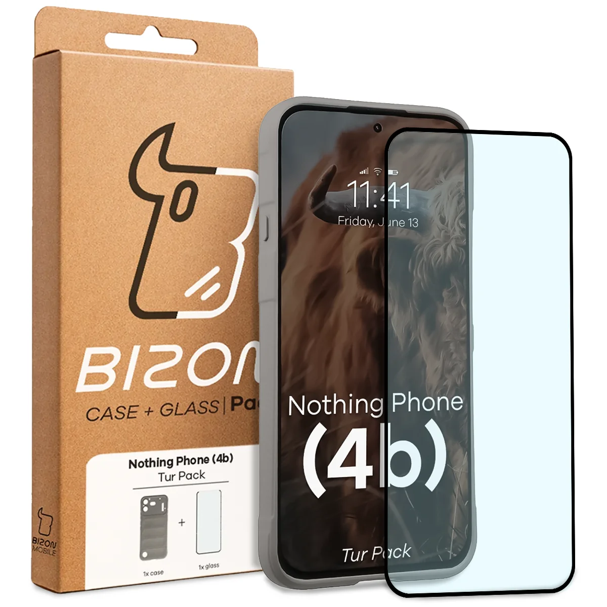 Przód pudełka Bizon Tur Pack z dedykowaną etykietą do Nothing Phone (4b)