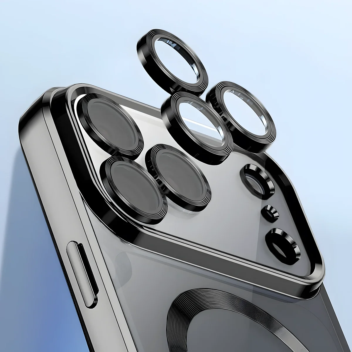 Metaliczna ramka, podniesione krawędzie i zintegrowane osłony w etui Bizon Case GuardO do iPhone 18 Pro / 17 Pro