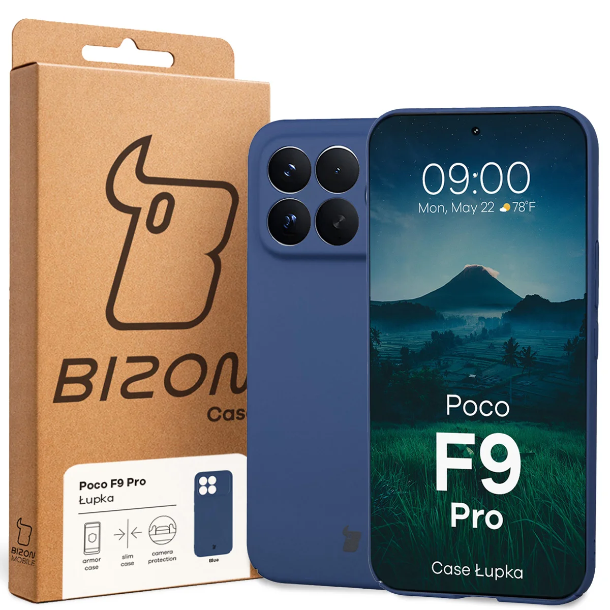 Przód pudełka Bizon Case z dedykowaną etykietą do Xiaomi POCO F9 Pro