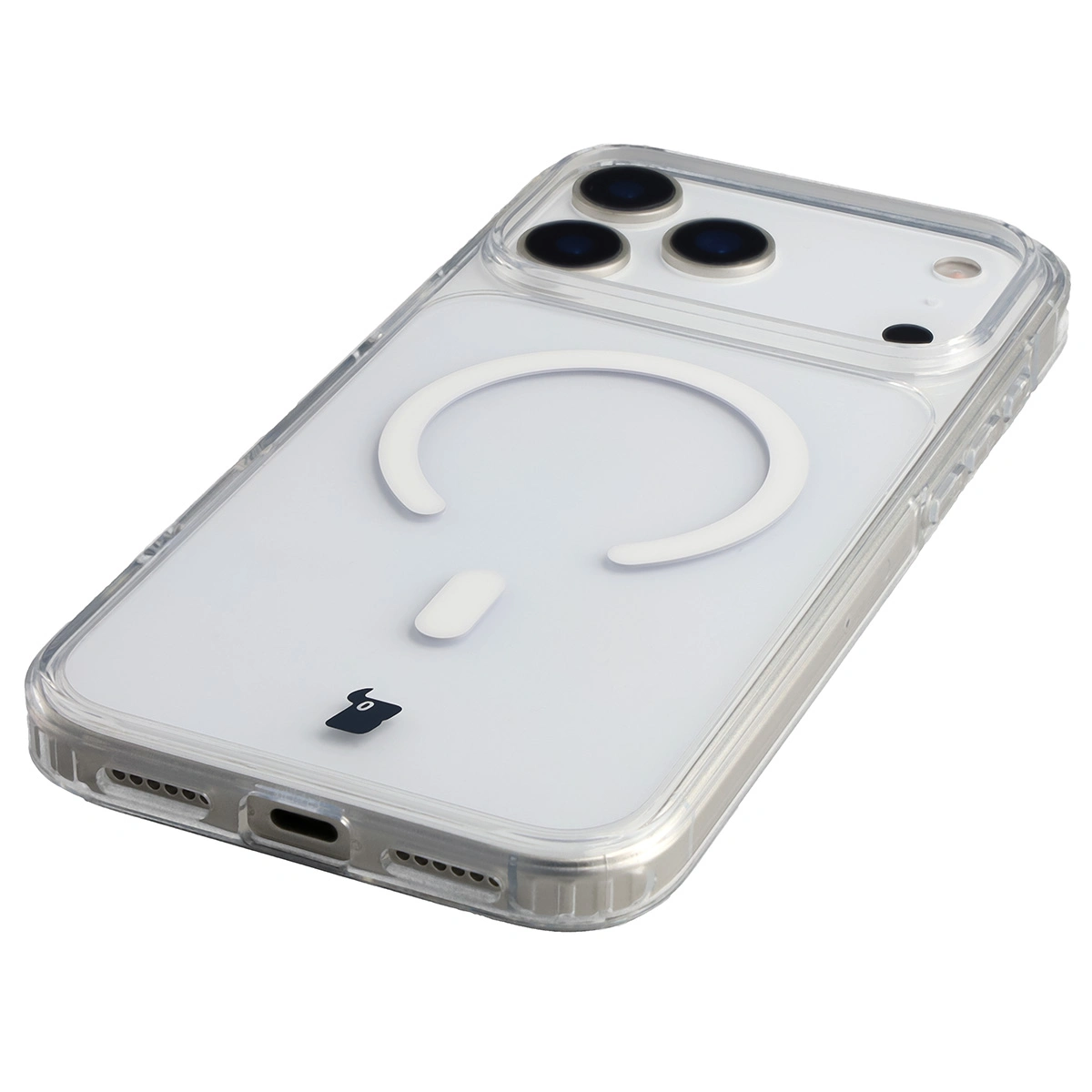 Zintegrowane przyciski, wycięcia i hybrydowy materiał w etui Bizon Case CrystalO do iPhone 18 Pro Max / 17 Pro Max