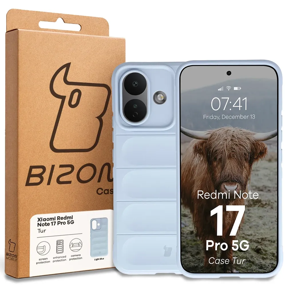Przód pudełka Bizon Case z dedykowaną etykietą do Xiaomi Redmi Note 17 Pro 5G