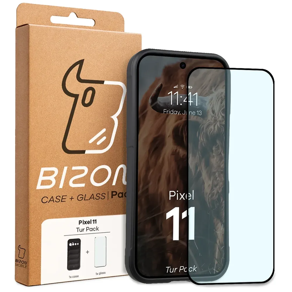 Przód pudełka Bizon Tur Pack z dedykowaną etykietą do Google Pixel 11