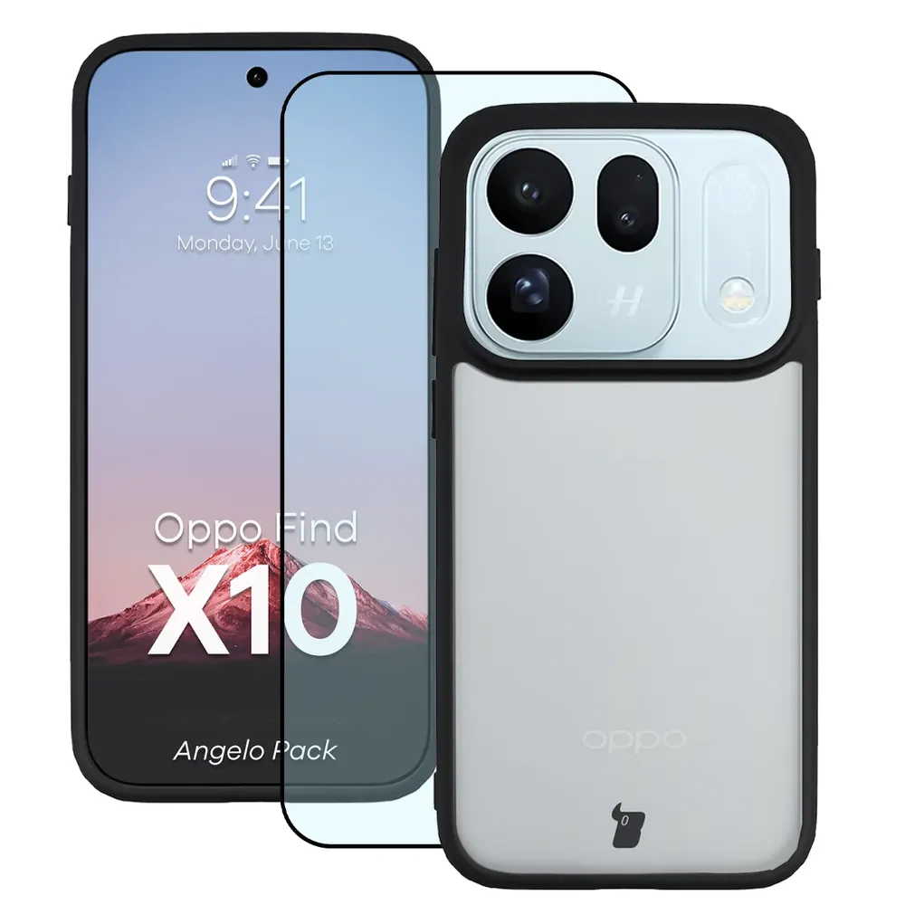 Przód pudełka Bizon Case Angelo Pack z dedykowaną etykietą do OPPO Find X10