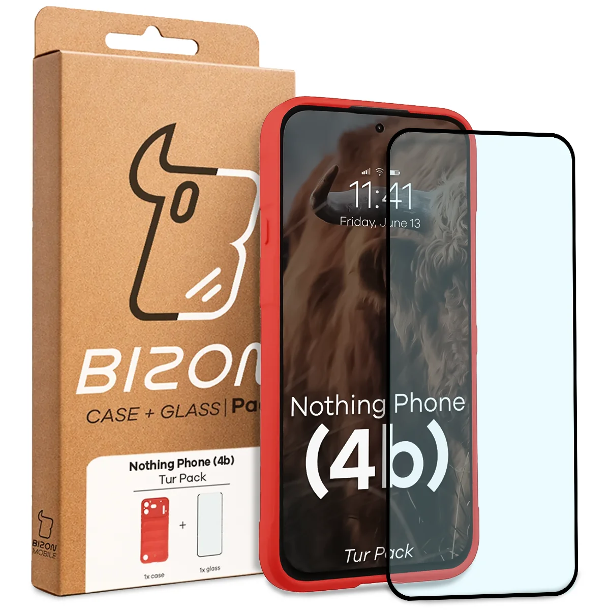 Przód pudełka Bizon Tur Pack z dedykowaną etykietą do Nothing Phone (4b)