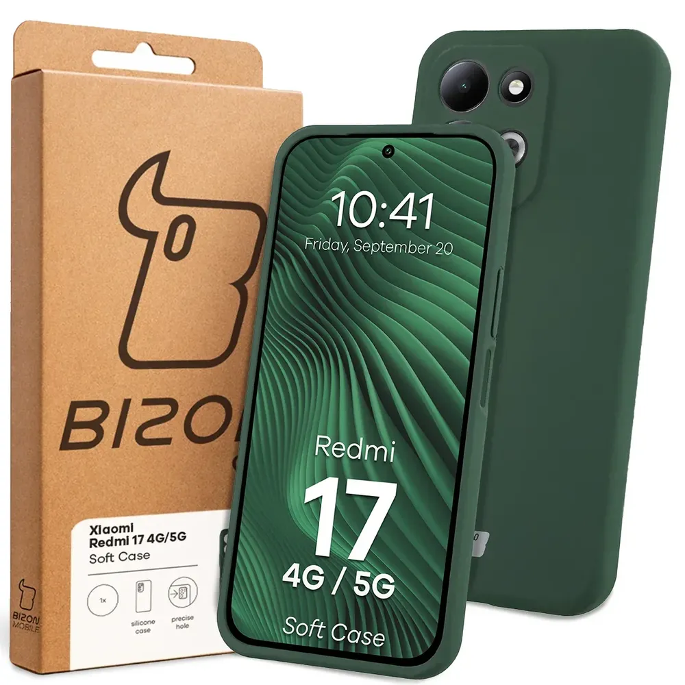 Przód pudełka Bizon Case z dedykowaną etykietą do Xiaomi Redmi 17 5G / 4G