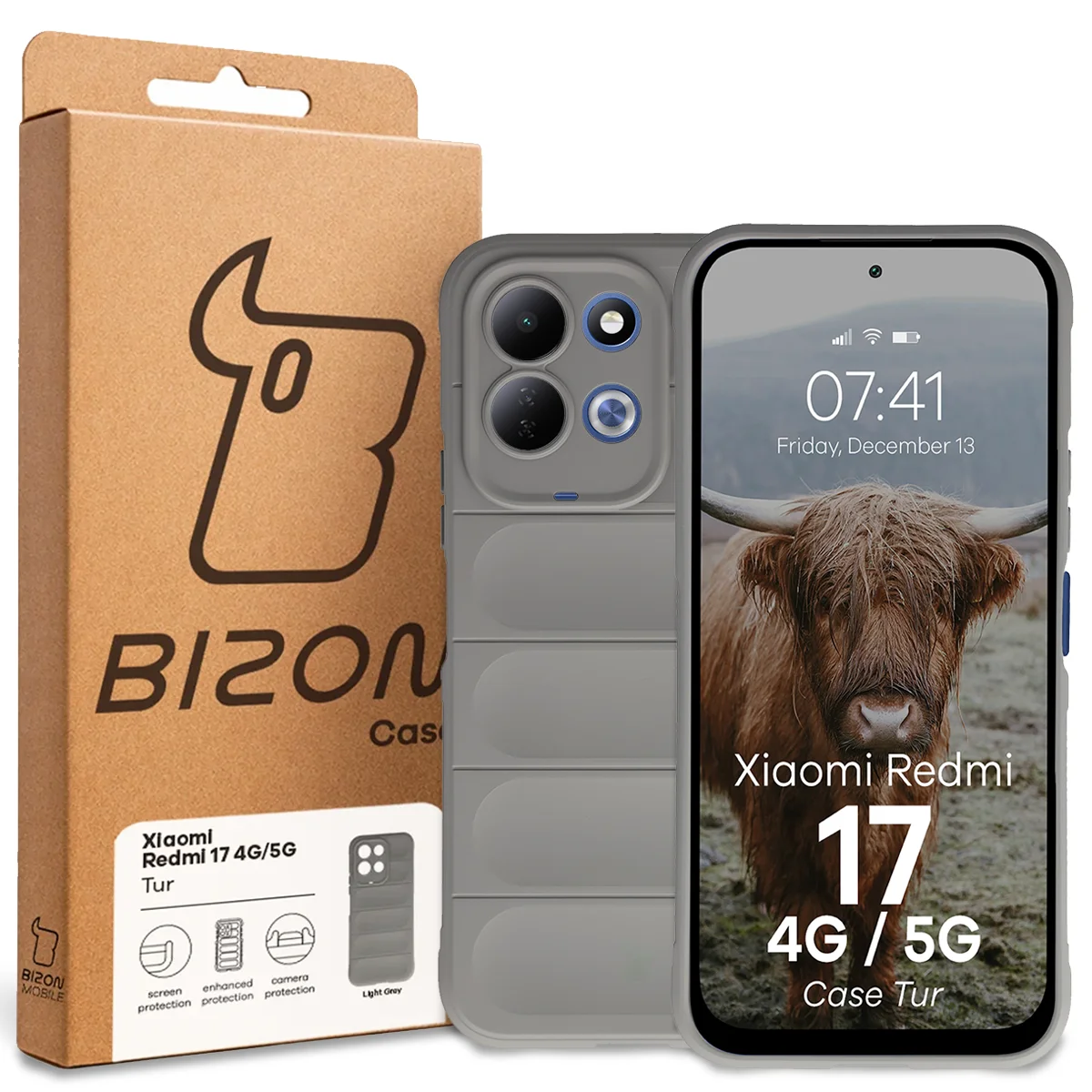 Przód pudełka Bizon Case z dedykowaną etykietą do Xiaomi Redmi 17 5G / 4G