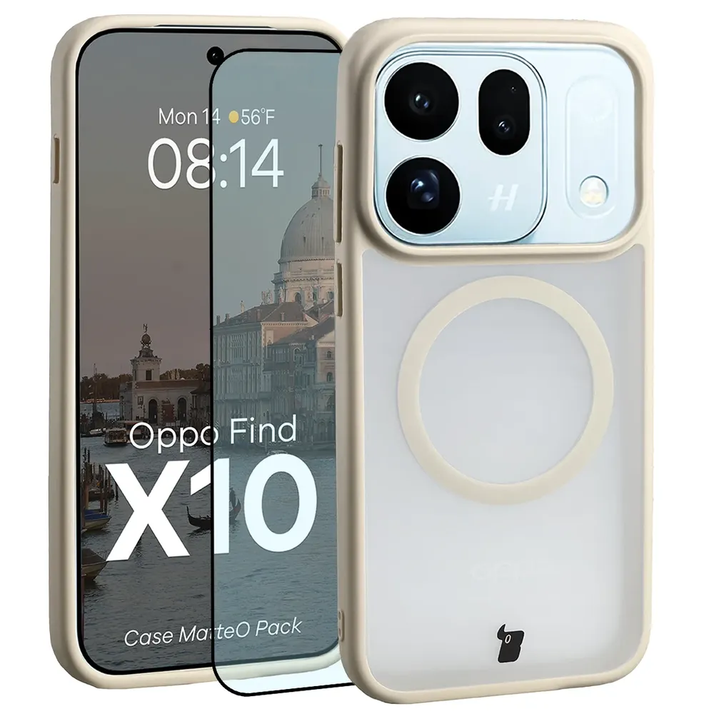 Przód pudełka Bizon Case Matteo Pack z dedykowaną etykietą do OPPO Find X10