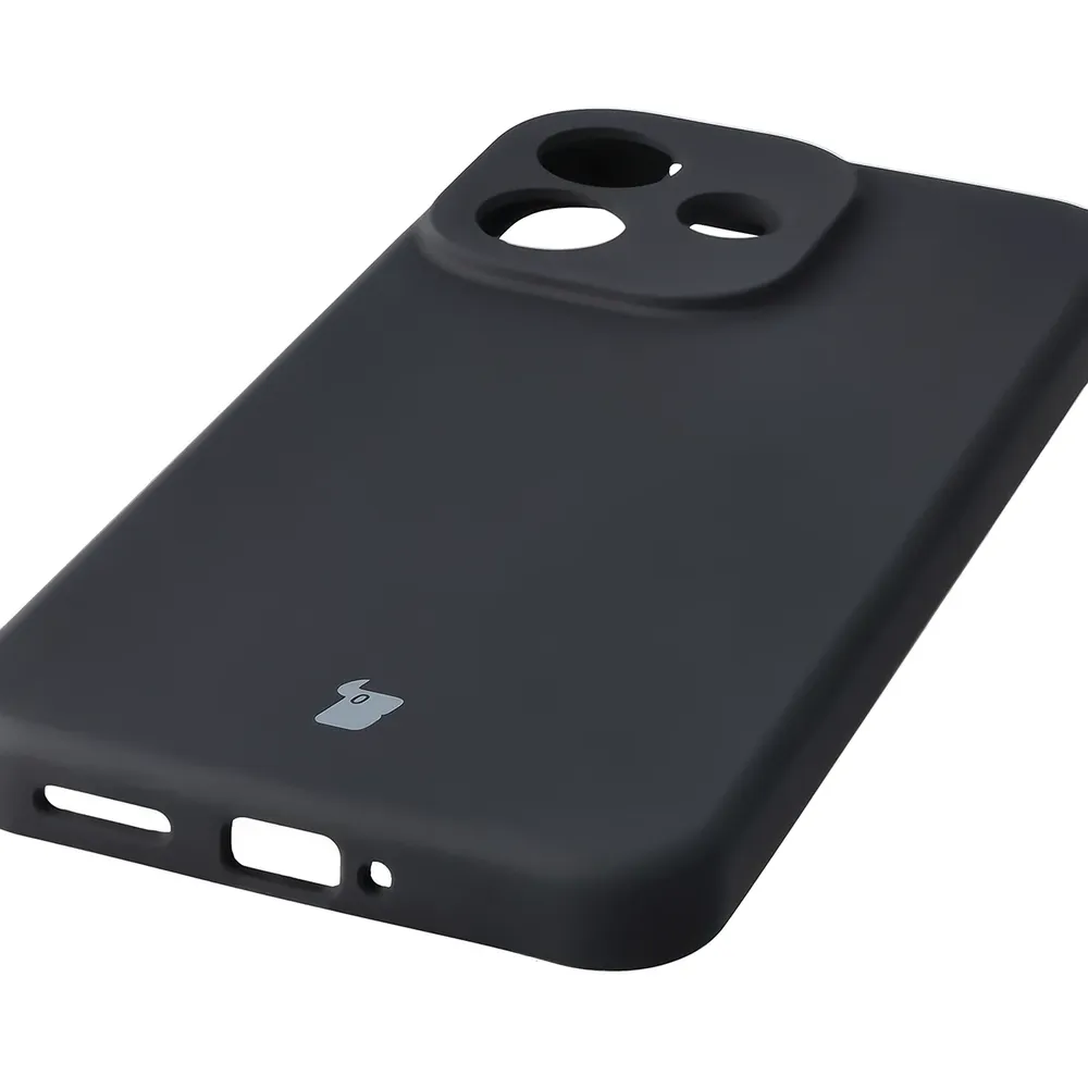 Zbliżenie na precyzyjne wycięcia i możliwość ładowania indukcyjnego w etui Bizon Soft Case do Xiaomi Redmi Note 17 Pro 5G