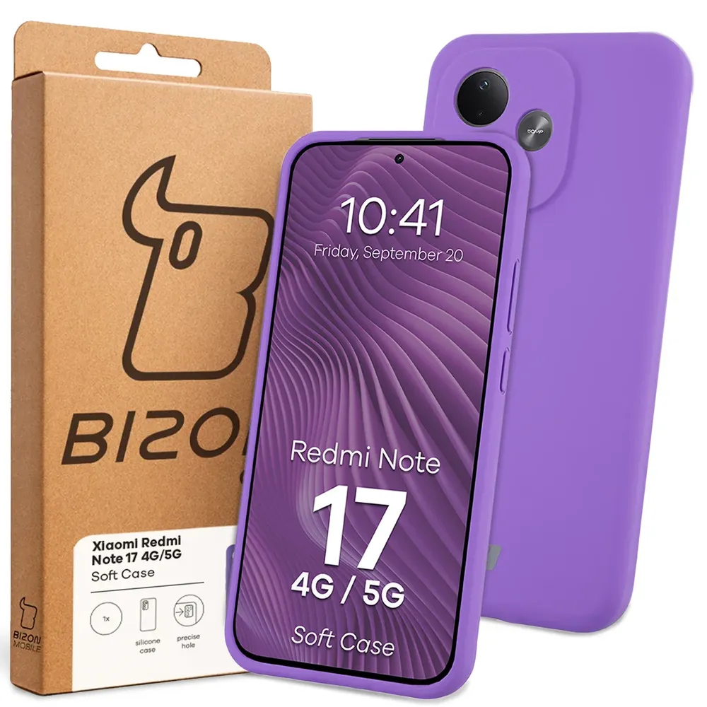 Przód pudełka Bizon Case z dedykowaną etykietą do Xiaomi Redmi Note 17 4G/5G