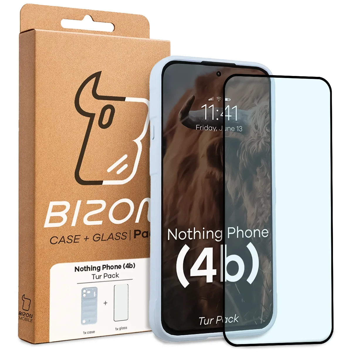 Przód pudełka Bizon Tur Pack z dedykowaną etykietą do Nothing Phone (4b)