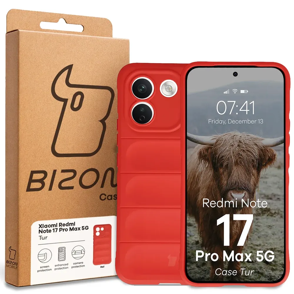 Przód pudełka Bizon Case z dedykowaną etykietą do Xiaomi Redmi Note 17 Pro Max 5G