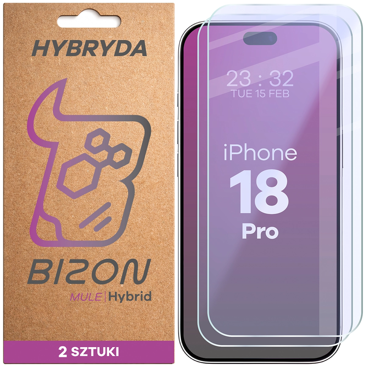 Elastyczne szkło hybrydowe Bizon Hybrid Mule Duo do iPhone 18 Pro, 2 sztuki