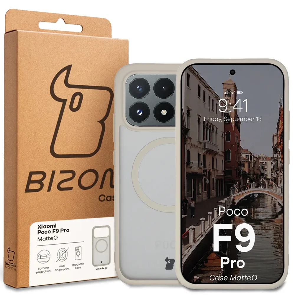 Przód pudełka Bizon Case z dedykowaną etykietą do Xiaomi POCO F9 Pro