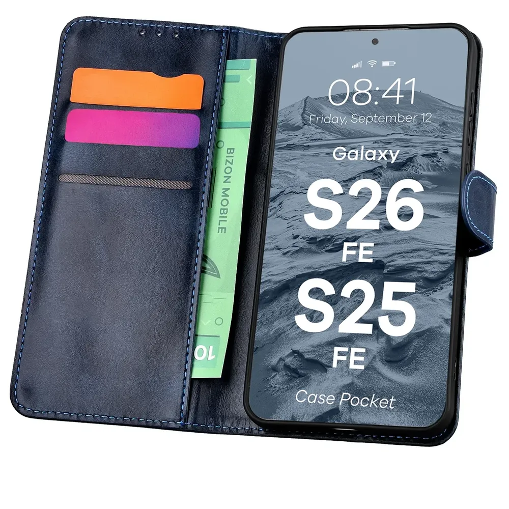 Etui z klapką z miejscem na karty Bizon Case Pocket do Galaxy S25 FE, Galaxy S26 FE