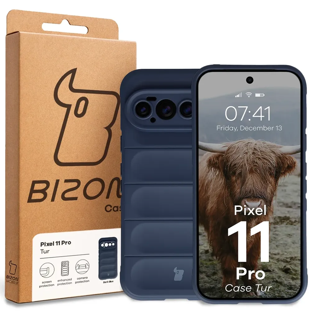 Przód pudełka Bizon Case z dedykowaną etykietą do Google Pixel 11 Pro