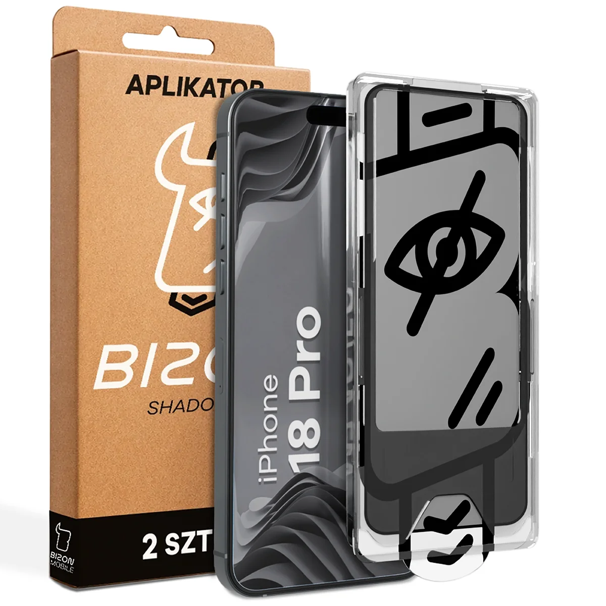 Szkło prywatyzujące z aplikatorem Bizon Glass Aplikator Shadow dla iPhone 18 Pro