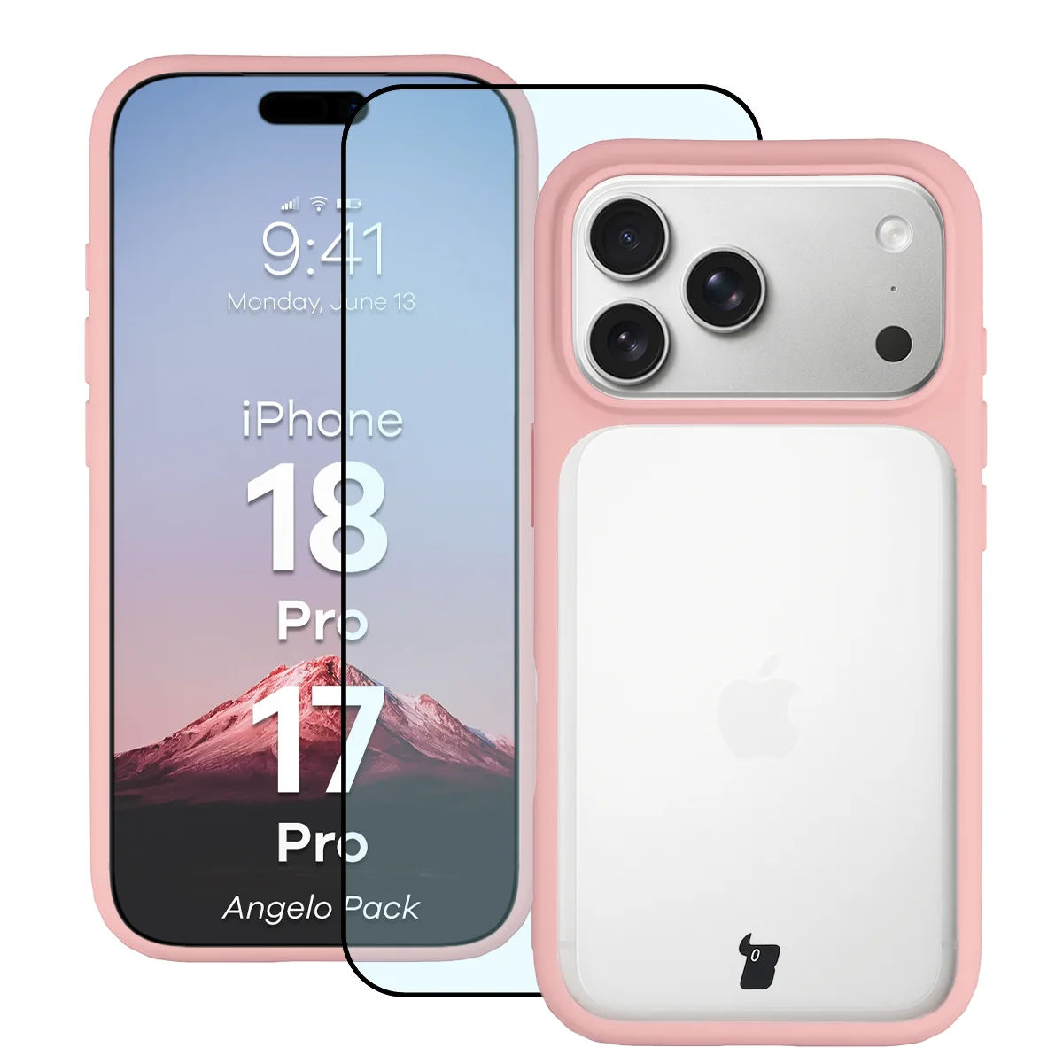Przód pudełka Bizon Case Angelo Pack z dedykowaną etykietą do iPhone 18 Pro / 17 Pro
