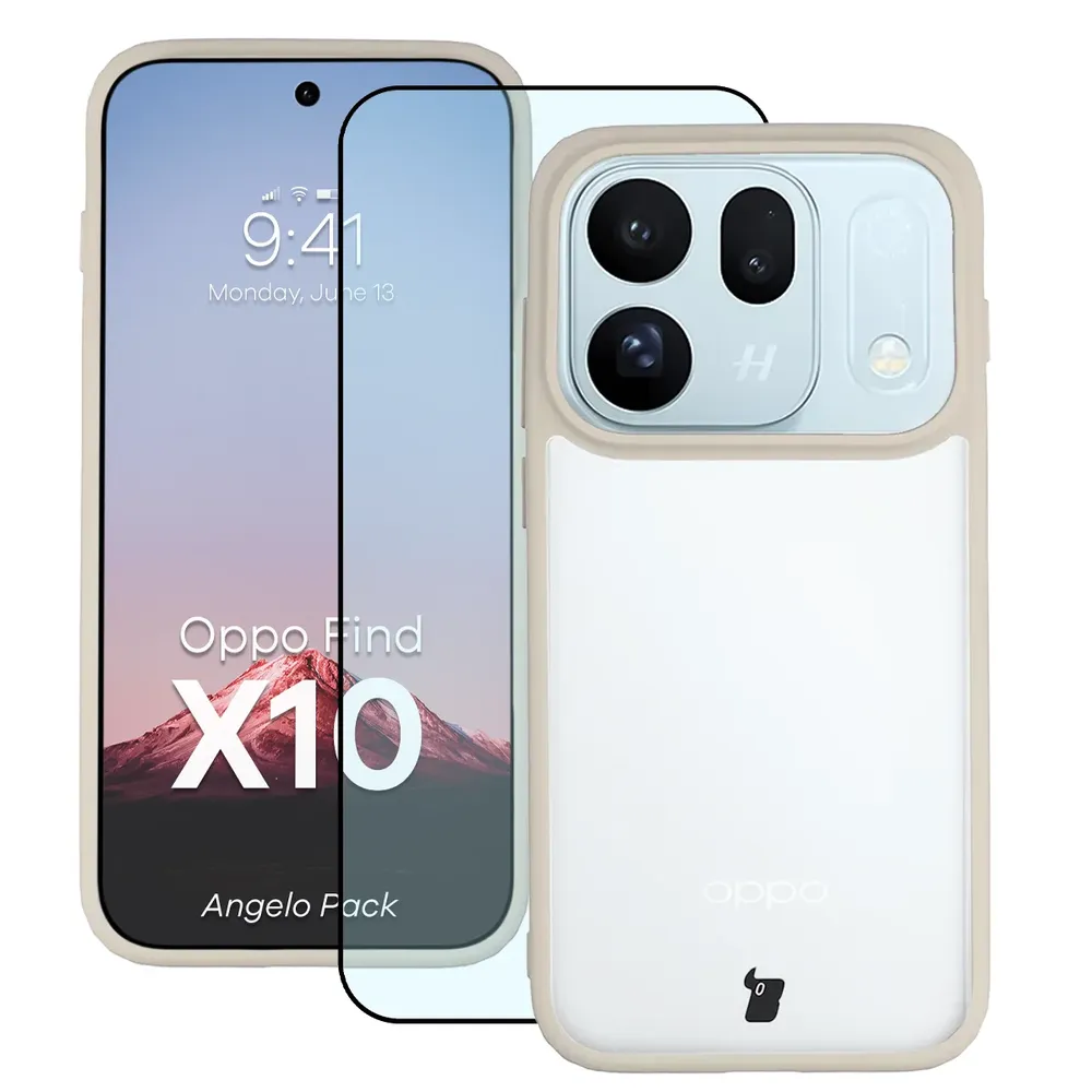 Przód pudełka Bizon Case Angelo Pack z dedykowaną etykietą do OPPO Find X10