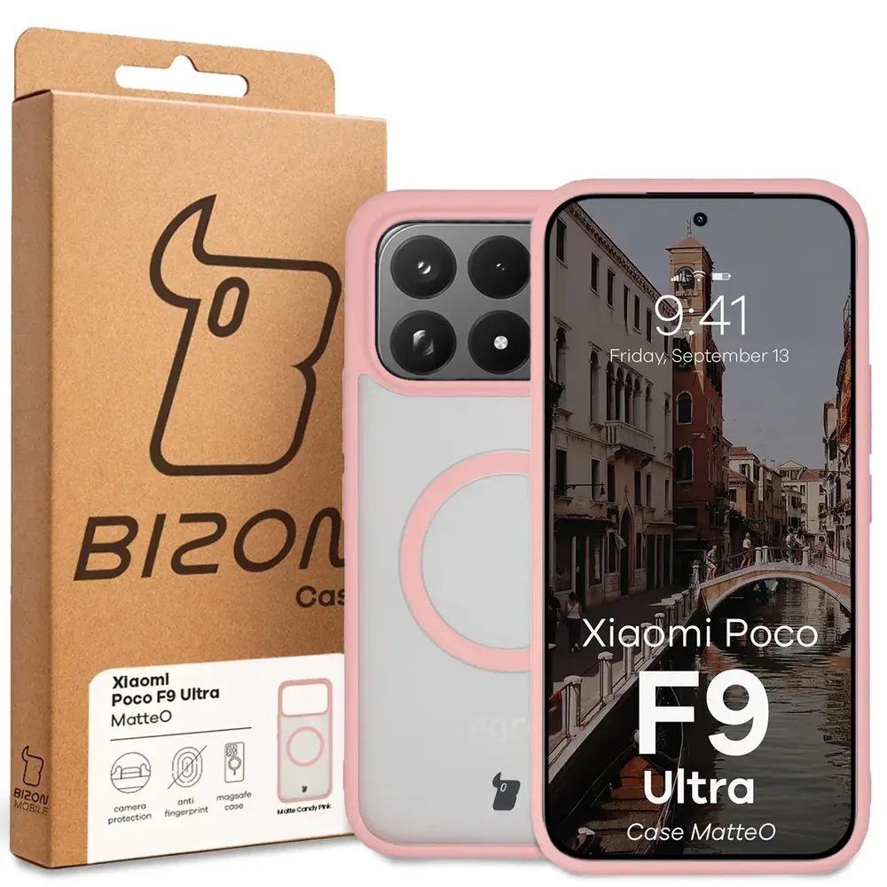 Przód pudełka Bizon Case z dedykowaną etykietą do Xiaomi POCO F9 Ultra