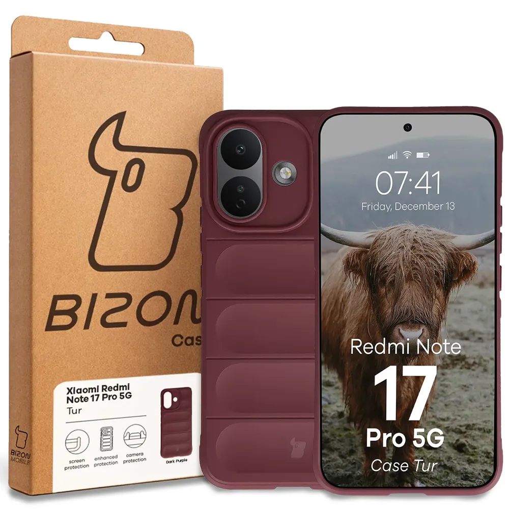 Przód pudełka Bizon Case z dedykowaną etykietą do Xiaomi Redmi Note 17 Pro 5G