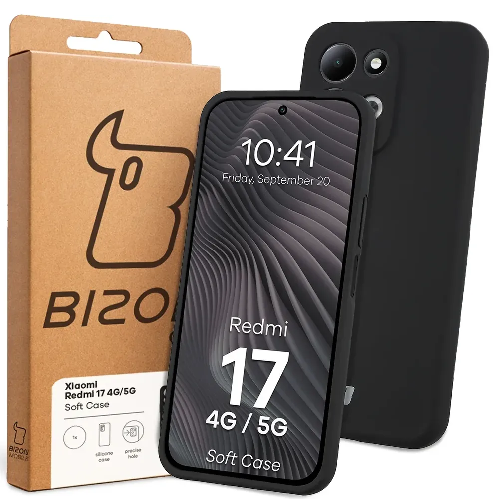 Przód pudełka Bizon Case z dedykowaną etykietą do Xiaomi Redmi 17 5G / 4G