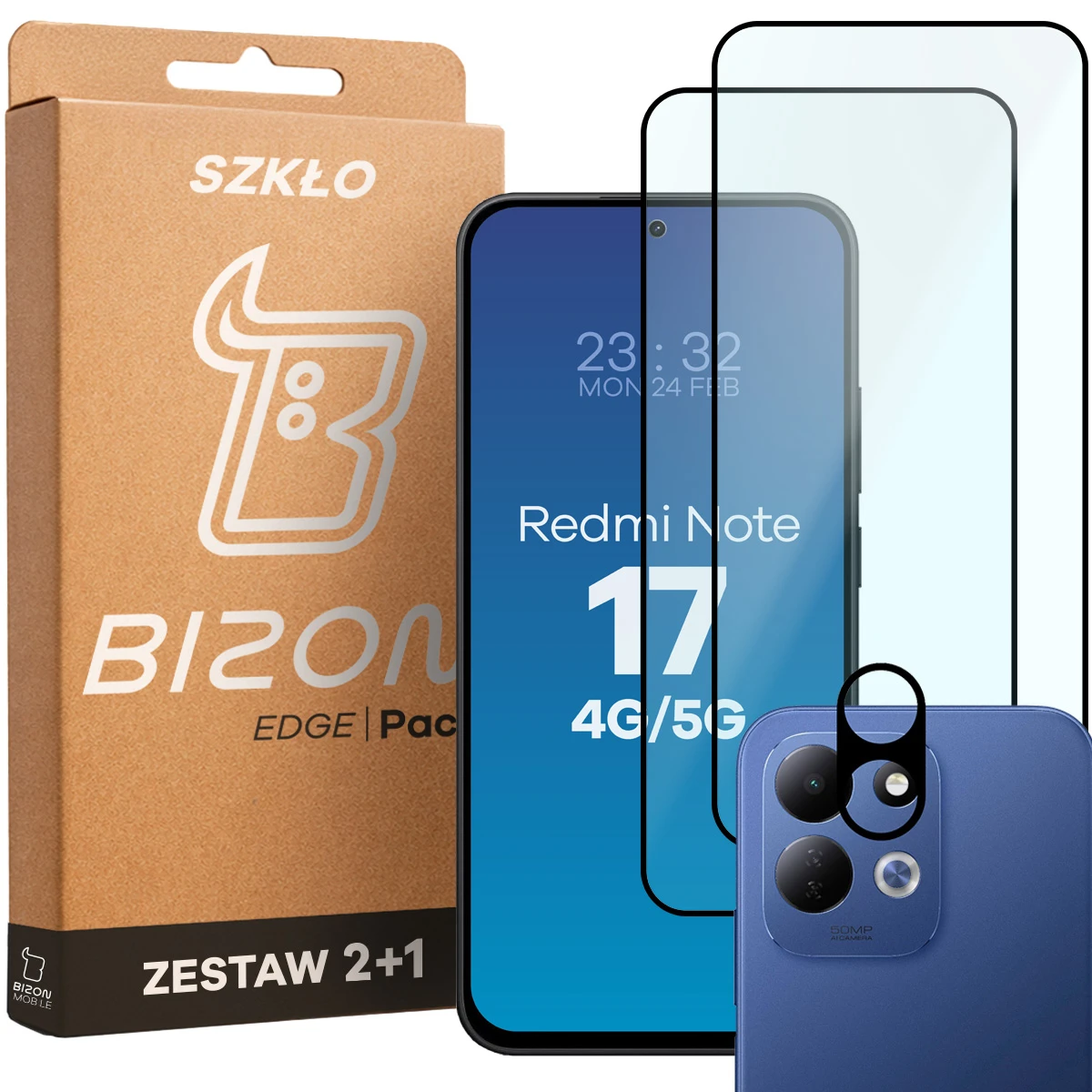 Pudełko i zestaw szkieł do Xiaomi Redmi Note 17 5G / 4G: 2x szkło hartowane i lens