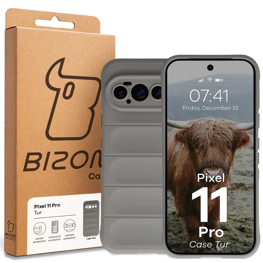 Przód pudełka Bizon Case z dedykowaną etykietą do Google Pixel 11 Pro