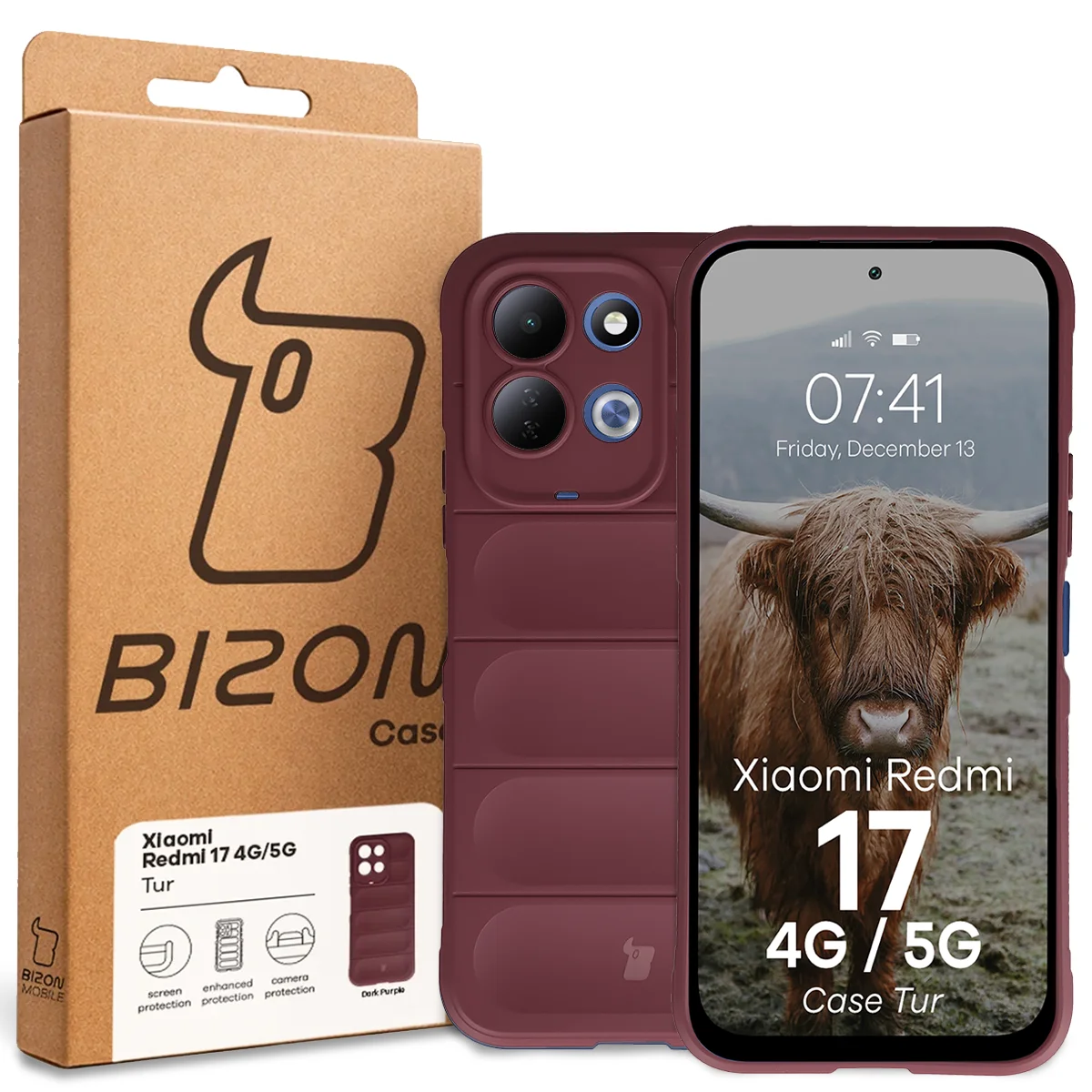 Przód pudełka Bizon Case z dedykowaną etykietą do Xiaomi Redmi 17 5G / 4G