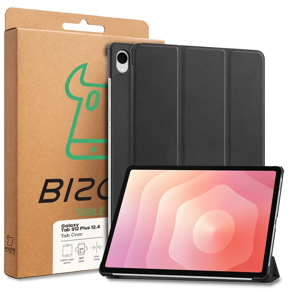 Przód pudełka Bizon Case z dedykowaną etykietą do Galaxy Tab S12 Plus