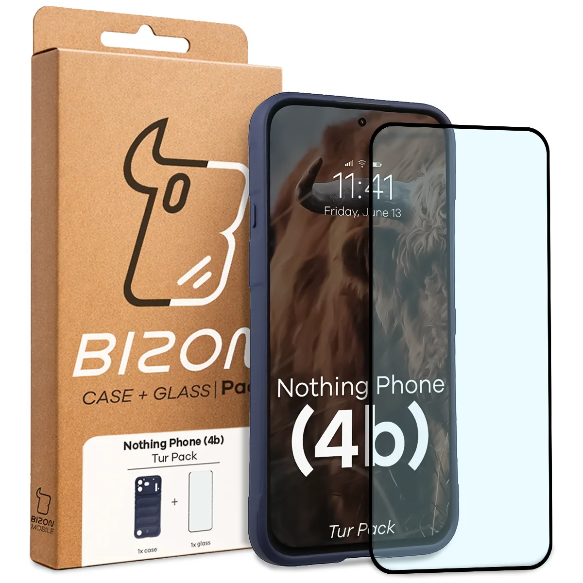 Przód pudełka Bizon Tur Pack z dedykowaną etykietą do Nothing Phone (4b)