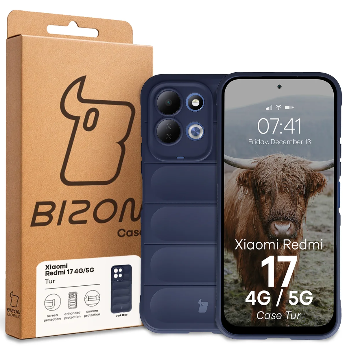 Przód pudełka Bizon Case z dedykowaną etykietą do Xiaomi Redmi 17 5G / 4G