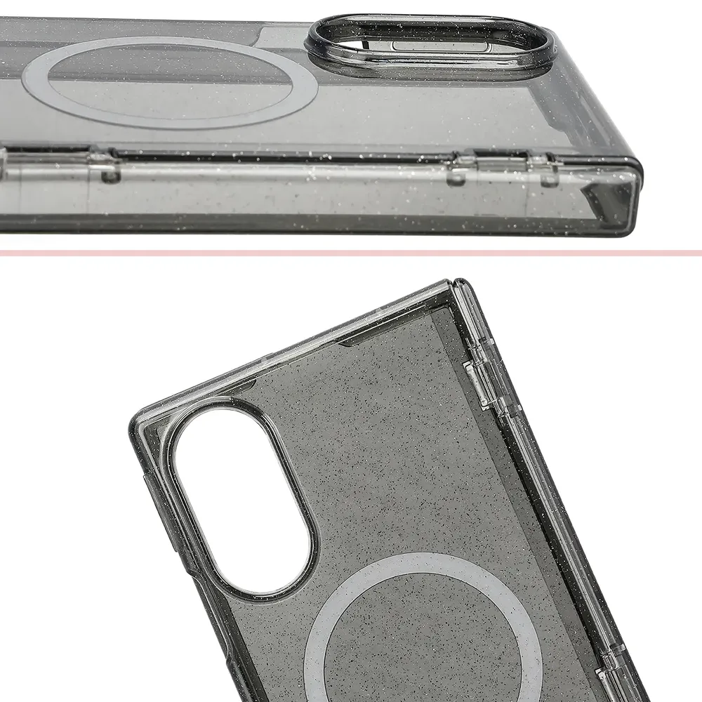 Podwyższone krawędzie aparatu i duże wycięcie w etui Bizon Case SparklO do Galaxy Z Fold8