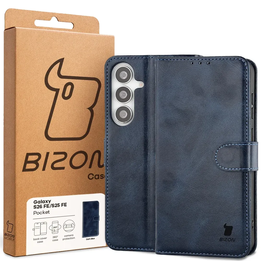 Przód pudełka Bizon Case z dedykowaną etykietą do Galaxy S25 FE, Galaxy S26 FE