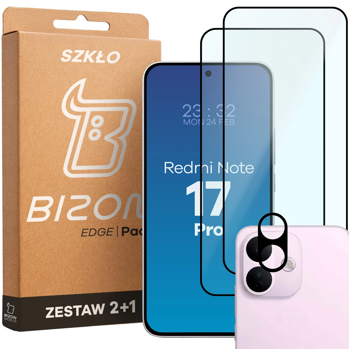 Pudełko i zestaw szkieł do Xiaomi Redmi Note 17 Pro 5G: 2x szkło hartowane i lens