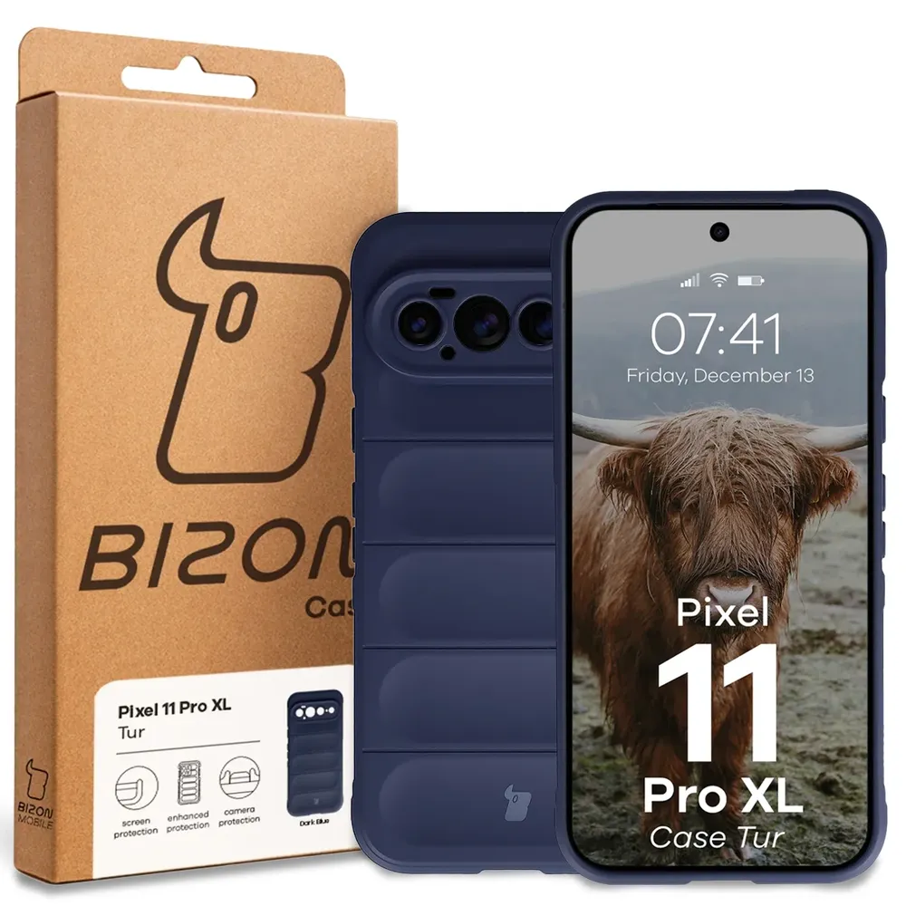 Przód pudełka Bizon Case z dedykowaną etykietą do Google Pixel 11 Pro XL